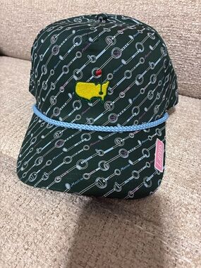 Masters Dark Green Patterned Cap with Yellow Crest and Light Blue Rope